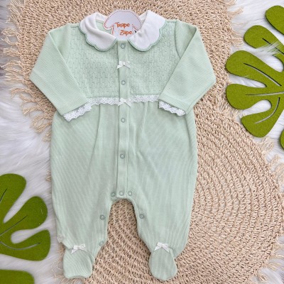   Macacão Tricotil Verão (Tricot 100% Algodão) com Gola  - Verde Rendinhas